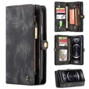 CaseMe For Apple iPhone 12 Pro Max Zipper & Detachable Retro Leather Pouch Wallet Flip Purse Bag Detachable Phone Case Cover (Black)