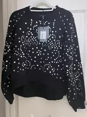 NWT Cynthia Rowley Rhinestone Sweatshirt Black Size Medium