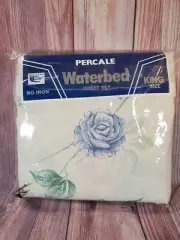 Vintage Percale Waterbed Sheet Set King Size NEW NOS Made In USA