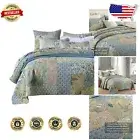 King Size Cotton Quilt Set - Reversible Bohemian Floral Bedspread & Shams