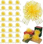 24 Pieces Pull Bow Mixed Color Large Organza Pull Bow Present Wrapping Pull Bow with Ribbon for Wedding Present Baskets (Yellow)