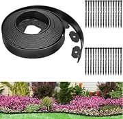 No Dig Landscape Edging Kit, Landscape Edging Border 10 M with 30 Spikes, 10 CM Tall No Dig Garden Edging Roll, Flexible Lawn Edging for Landscaping Flower Beds Yard Pathway (Black)