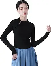 [Angcoco] Women's Mandarin Collar Ribbed Long Sleeves Tops