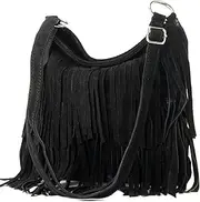[She & Bags] Womens Italian Real Suede Leather Fringe Tassel Shoulder Handbag Cross Body Messenger Side Bag For Ladies