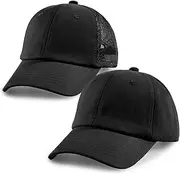 [SONMONY] 2-Pack Toddler Baseball Hats for Kids Girls Soft Cotton Mesh Back Trucker Hats Adjustable Toddler Hats for Girls Boys, Black, One Size