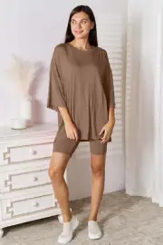 B Mirza Basic Bae Full Size Soft Rayon Three-Quarter Sleeve Top and Shorts Set