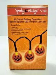 Spooky Village LED String Lights Orange Pumpkins Indoor Battery Operated 5.75'