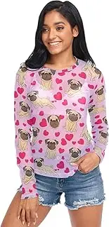 [RPLIFE] Cute Pug Hearts Mesh Top Women Long Sleeve, Sheer Rave Top S-XXL