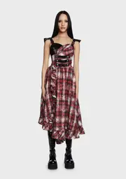 [Punk Rave] Grunge Ruffle Plaid Dress