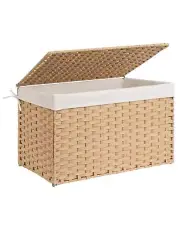 Storage Basket with Lid, 160 Liter Storage Box, Wicker Blanket Storage Basket...