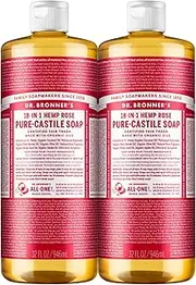 Dr. Bronner's - Pure Castile Liquid Soap 2-pack - Organic Coconut Oil Cleanses & Nourishes - Rose - 32oz