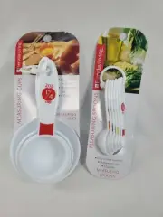 Everyday Living Set of 6 Measuring Spoons and 4 Cups Heavy Duty White Plastic!