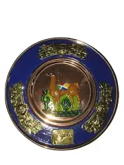 Peru Souvenir Wall Plate in Hammered Copper & Brass Hand Painted BEAUTIFUL