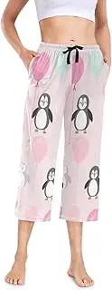 [RPLIFE] Womens Lounge Sleep Pants, S-XXL Capri Length Pjs, Soft Pajamas Women, Cute Penguins Balloons Pink, Small