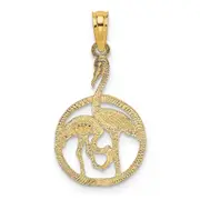 14K Yellow Gold Flamingos In Circle Charm