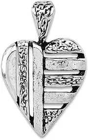 [JewelryWeb] 925 Sterling Silver Textured Artisan Oxidized Love Heart Chain Slide Pendant 24.3x15.35mm Wide Chain Necklace for Women and Men