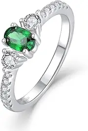 [Aprila] Women Ring 925 Sterling Silver 3A Cubic Zirconia May Birthstone Emerald Color Engagement Wedding Ring with White Gold Plated for Women Girl