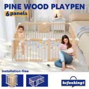 Kidbot Kids Baby Playpen 6 Panel Wooden Safety Gate Pet Dog Fence Foldable