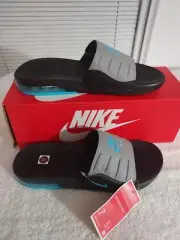 NWT NIKE SIZE 7 MEN BLK/CHLORINE BLUE GREY CAMDEN SLIDES