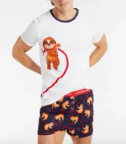 NEW PETER ALEXANDER MENS SLOTH TEE TOP & NAVY BOXER SHORTS PJ SET XXXL RP$109.90