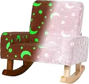 HONEY JOY Kids Rocking Chair, Upholstered Flannel Children Rocker with Solid Poplar Wood Rocking Feet, Glow in The Dark, Comfy Backrest & Armrests, Armchair for Kid’s Playroom (Pink)