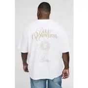 Mens White Plus Oversized Rule The Universe Print T-Shirt