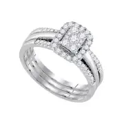14kt White Gold Womens Diamond Cluster Amour Bridal Wedding Engagement Ring