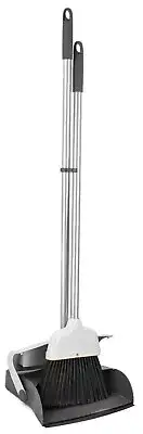 Superio Heavy Duty Slim Upright Broom and Dustpan Set, Grey
