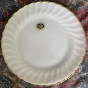 new Anchor Hocking Fire King Shell Gold Trim 10" Dinner Plate Unused NOS white