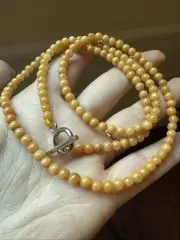 100% Untreated Grade A Burma Jadeite Bead Necklace 純天然翡翠A貨 4mm 黃翡米珠項鍊