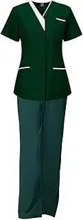 [Tadill] Women Scrubs Sets, Nursing Uniforms Top Jogger Pants, Nurse Costume for Massaging Cosmetology, Green