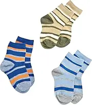 [Jefferies Socks] Little Boys' Rugby Stripe Triple Treat Socks (Pack of