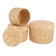 3 Pcs Woven Storage Basket Straw Baskets Bin with Lid Child