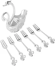 Mirror Polished Alloy Fork Base Set with 6 Forks, Ideal for Parties, for Birthdays, Dinnerware Kit Easy to Clean Tea Coffee and Desserts (Silver White)