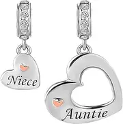 [MiiFort] Love Heart Dangle Charms for Bracelets Necklaces Pendants Family Christmas Birthday Mother Son Sisters Niece Auntie Wife Husband 2Pcs