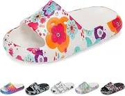 [Ballaza] Kids Cloud Slides Boys Girls Non Slip Slip On Shower Sandals, Comfort Slippers for Summer, Pool, Beach, and Water Activities, Floral, 12 Little Kid