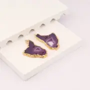 Natural Geode Slice Gemstone Brass DIY Craft Making Connector Pair