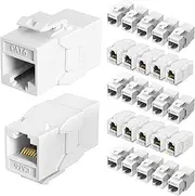 Jadaol 25Pack RJ45 Cat6 Keystone Couplers, Female to Female Inline Couplers, 10Gbps Patch Cable Extension, UTP Ethernet Lan Coupler, Cat6 Cable Connector for Patch Panel, Wall Plate, Networking, White