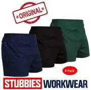 4 PACK - MENS STUBBIES "ORIGINAL" PLAIN FRONT ELASTIC BACK DRILL SHORTS SE2010