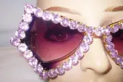 UNIQUE BOUTIQUE SEXY GEOMETRIC SHAPED LAVENDER SUNGLASSES WITH SET IN STONES