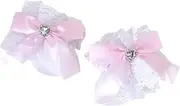 [STKARCV] 2 Pair Gothic Wrist Cuffs Sweet Satin Floral Lace Tulle Bracelet Wristband Maid Hand Sleeve(Red)