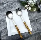Nature Real Bamboo Handle Serving Set 10 inch Salad Spoon and fork 2-Piece Se...