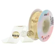 1 Inch 20 Yard Wide Organza Wired Sheer Chiffon Ribbon Gold Rose Printed