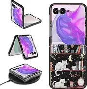 [GYSYSQSH] for Motorola Moto Razr 2024 Phone Case for Moto Razr 50 Case for Women Men Slim Hard PC Thin Lightweight Wireless Charging Shookproof Flip Cover Case for Moto Razr 2024,Cat Library Bookshelf