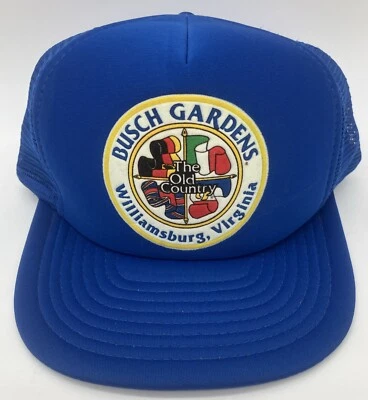 Vintage Busch Gardens Hat SnapBack Trucker Mesh The Old Country Blue NOS