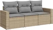 vidaXL Garden Modular Sofa Set - Beige Poly Rattan Outdoor Patio Lounge with Cushions - 3 Piece