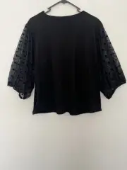 Amos & Here Size 22 Willow Dobby Puff Sleeve Top Black NWT