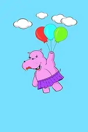 Pink Hippo Flying With Balloons In Blue Sky: 110 Page Blank Notebook - Ruled Paper Journal - 6" x 9" (15.24 x 22.86 cm)