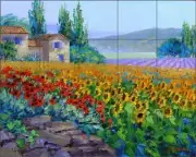 Sunflower Tile Backsplash Mikki Senkarik Tuscan Art Ceramic Mural MSA134