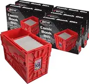 BCW Short Comic Book Bin | Holds 150 Comics | Stackable Plastic Storage | Acid-Free Organizer | Red, 5 Pack